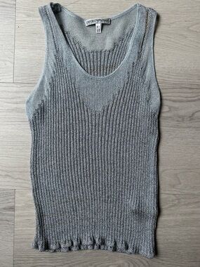 Emporio Armani Metallic Silver Ribbed Scoop Tank